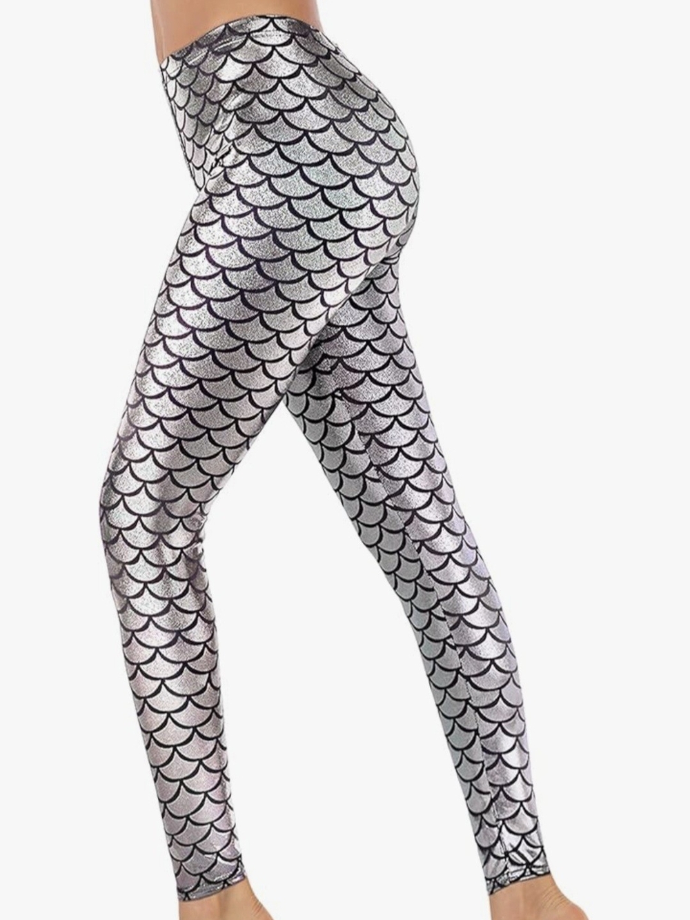 Fish Scale Mermaid Leggings - Iridescent Silver